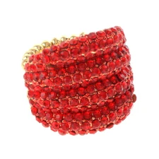 Gold Tone Stretch Metal Ring With Crystal Rhinestone R1251-RED