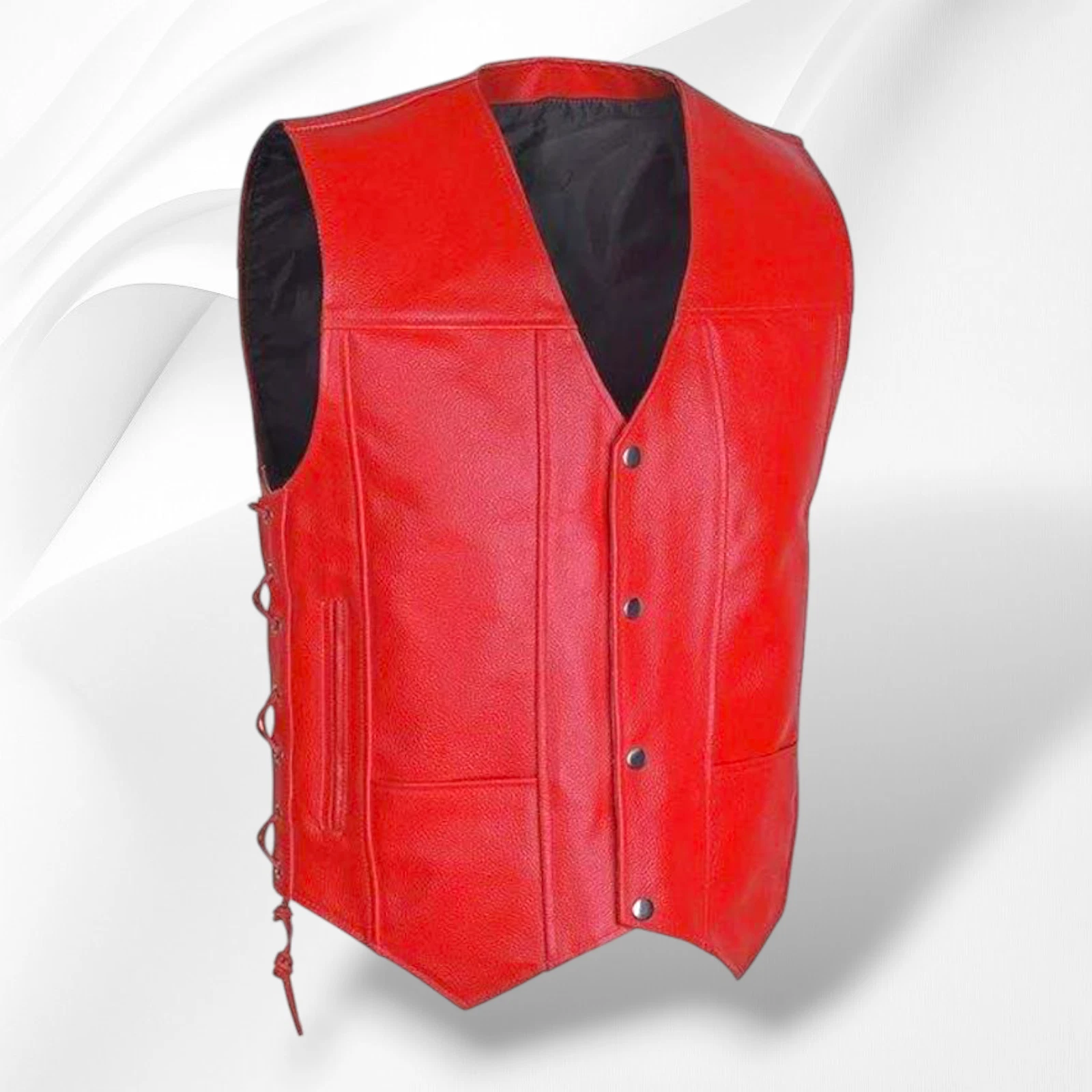 Men’s Motorcycle Biker Real Cowhide Red Leather Riding 10 Pockets Vest