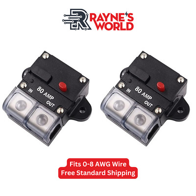 2 PACK 80 Amp 12-48V DC Inline Circuit Breaker with Cover Car/Audio/Boat/Solar