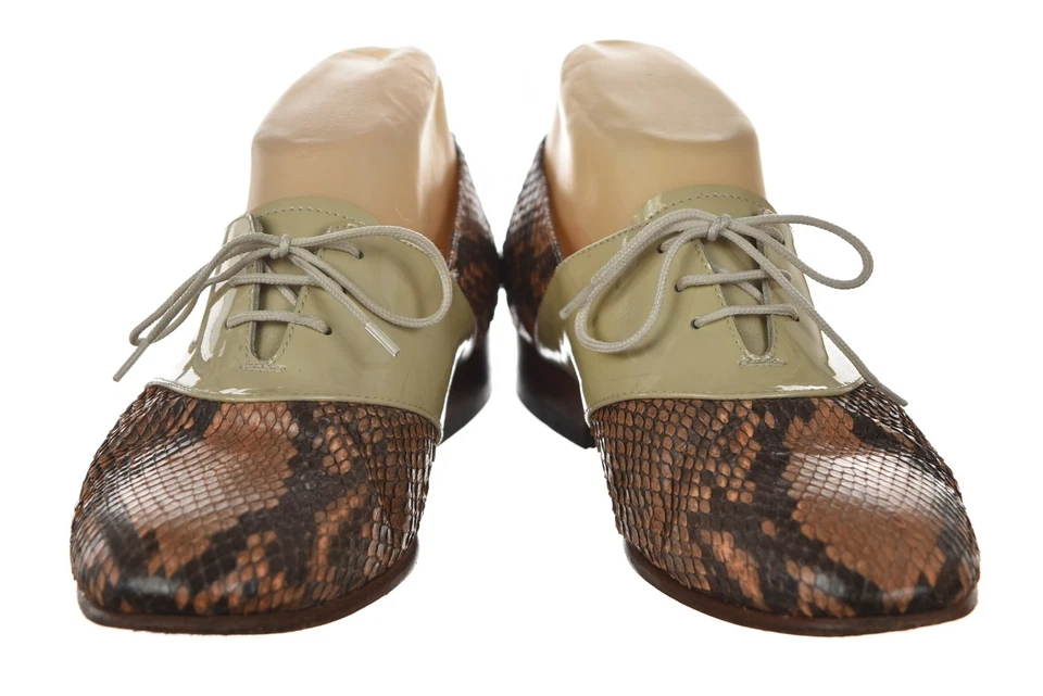 Zapatos planos Dieppa Restrepo para mujer talla 7 marfil naranja estampado animal Oxford Foto 3 de 4