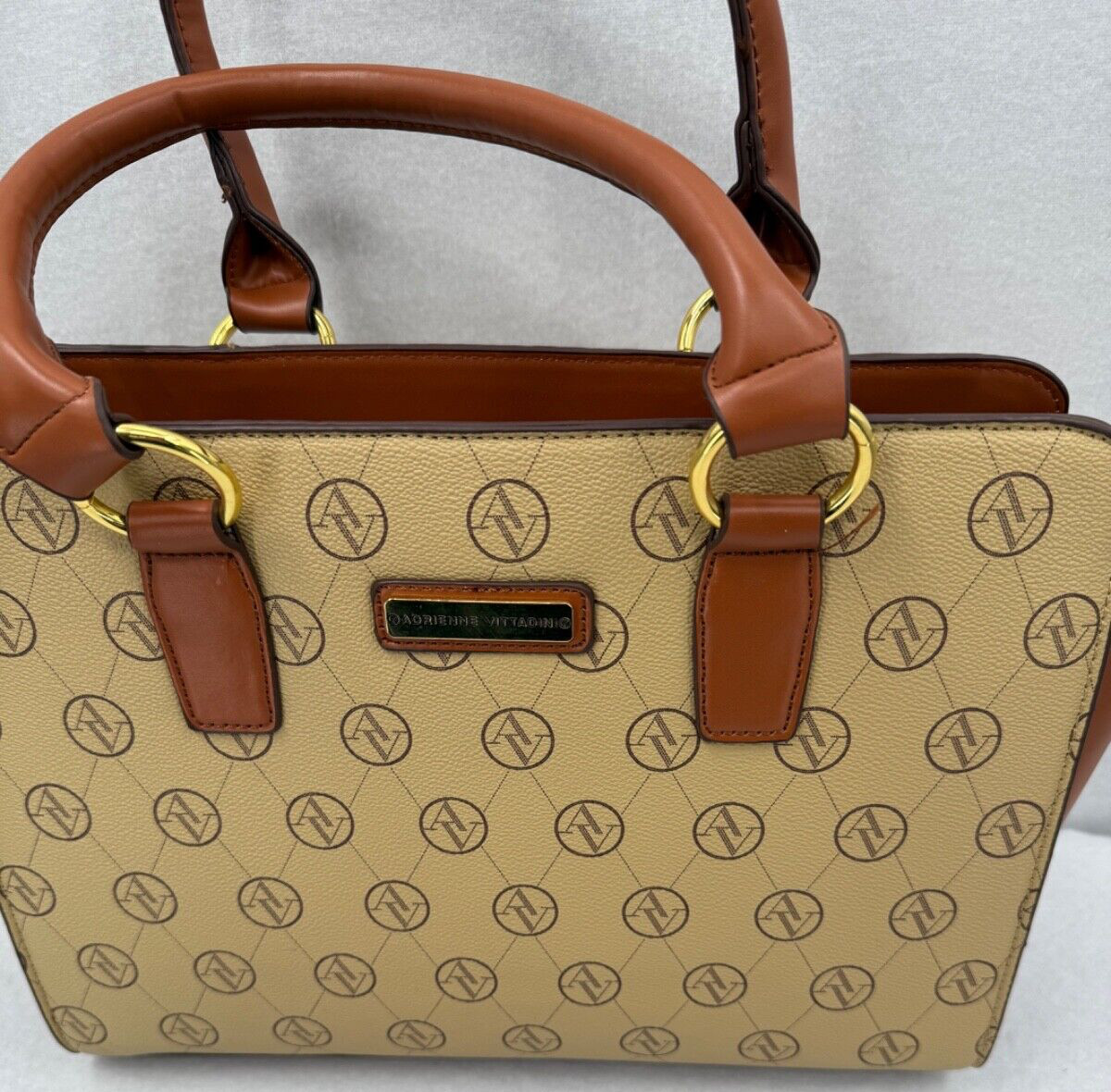 Adrienne Vittadini Signature Collection Double Handle Satchel Crossbody Beige