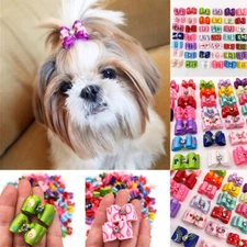 Grooming Puppy Pet Dog Cat Small Hair Bows Rhinestone Rubber 3D Bands 10-50PCS