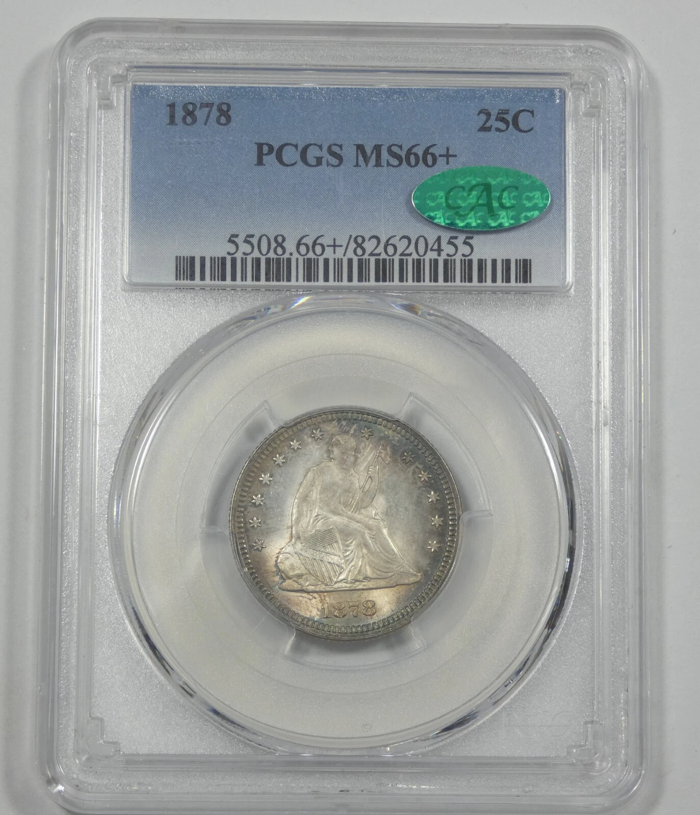 1878 Liberty Seated Quarter CERTIFIED PCGS & CAC  MS 66+ Silver 25c