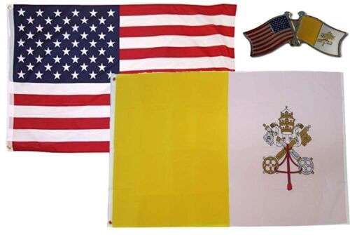 Wholesale Combo USA & Vatican City Country 3x5 3’x5’ Flag & Friendship Lapel Pin - Afbeelding 1 van 4
