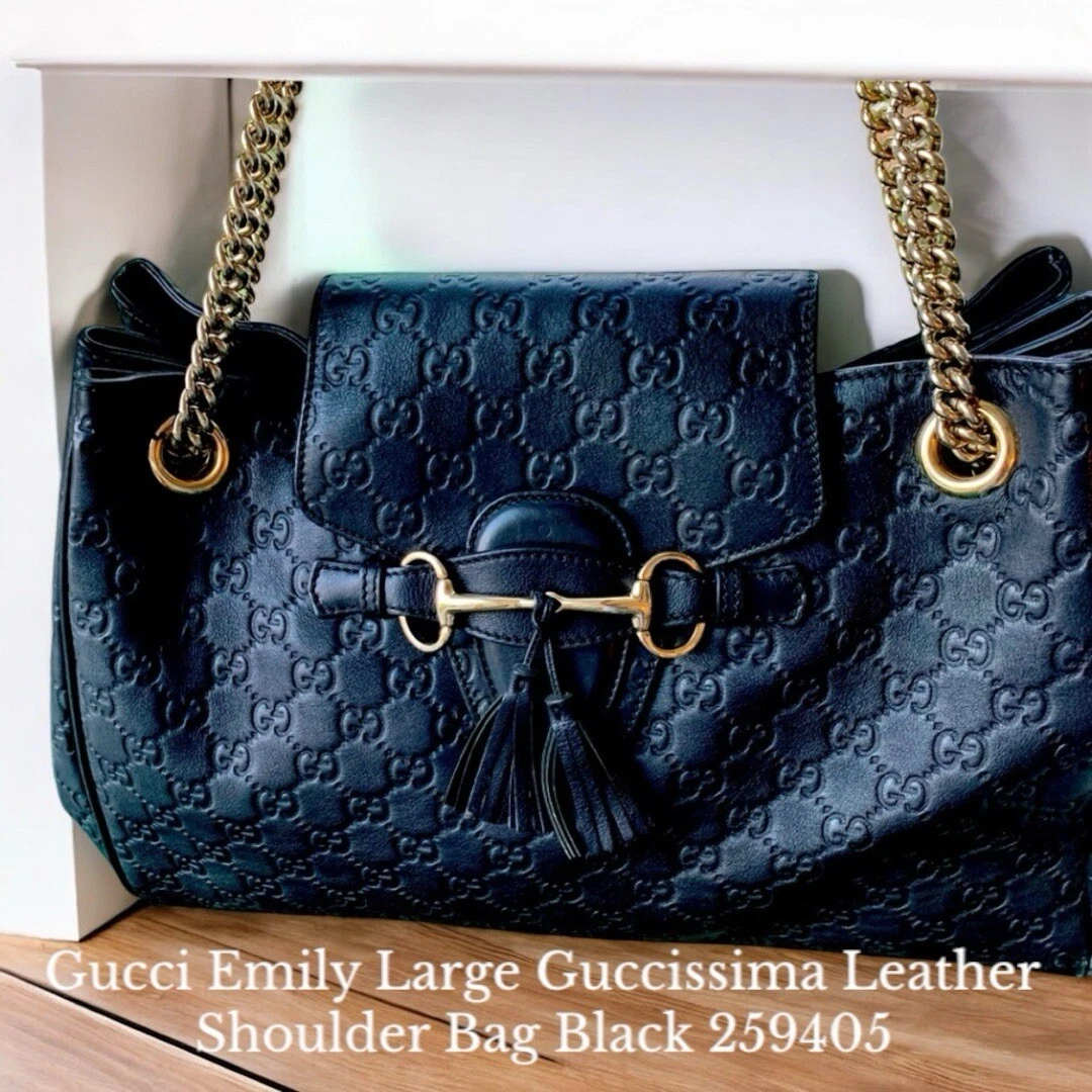 Gucci 295403 Emily Borsa a tracolla grande Guccissima in pelle nera usata in ottime condizioni
