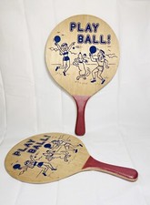 Vintage MCM Wood Paddle Ball Paddles Beach Ping Pong 10  Retro Kitsch Taiwan