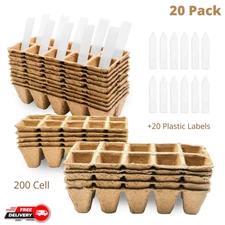 20 Pack Seed Starting Trays Peat Pots for Seedlings Seed Starter Tray 200 Cells