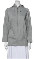 Issey Miyake Pleats Please Jacket Sz XL Gray W/ Hood Patch Pockets Zip Free Ship