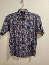 Local Motion Hawaiian Shirt Sz M Short Sleeves Button Up Navy Blue Tiki 
