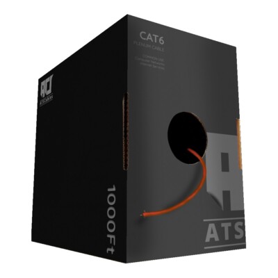 ATS Cables Bulk Cat6 Plenum CMP 1000ft 550MHZ UTP 23 AWG Solid 10 Gigabit Orange