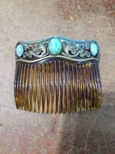 Vintage Large Hair Comb With Brass accents Celluloid Does Have Brass Wear Chip