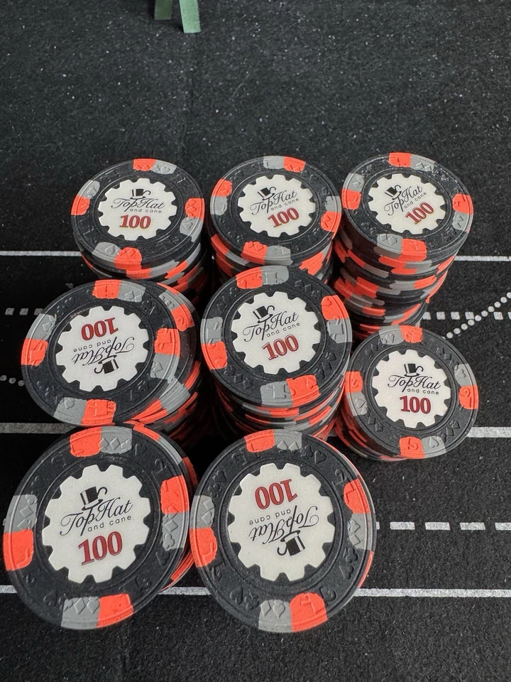 Über 335 Original Paulson Poker Chips mit hat & cane motiv im Lederkoffer RARE!! - Bild 4 von 4