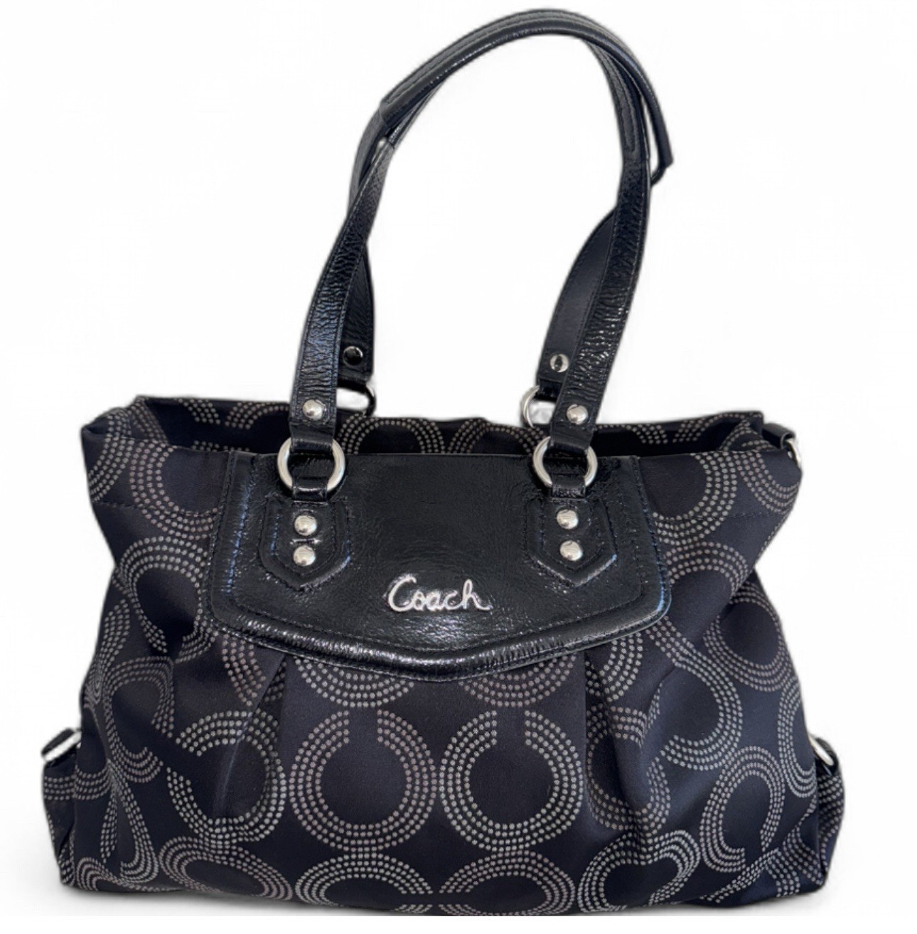 Coach Ashley Dotted OP F20049 Black Womens Satchel Shoulder Handbag Purse Bag