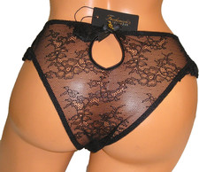 Panties Lingerie Frederick's of Hollywood Black Lace Keyhole Back, XL Adult Gift