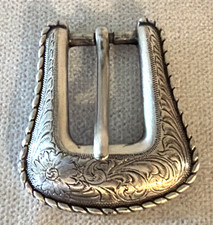 Vintage 1996 Engraved Silver Tone Replacement Buckle - Floral  Paisley Pattern
