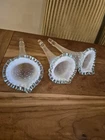 Set of 3 Vintage Fenton diamond lace French blue opalescent trim epergne horns