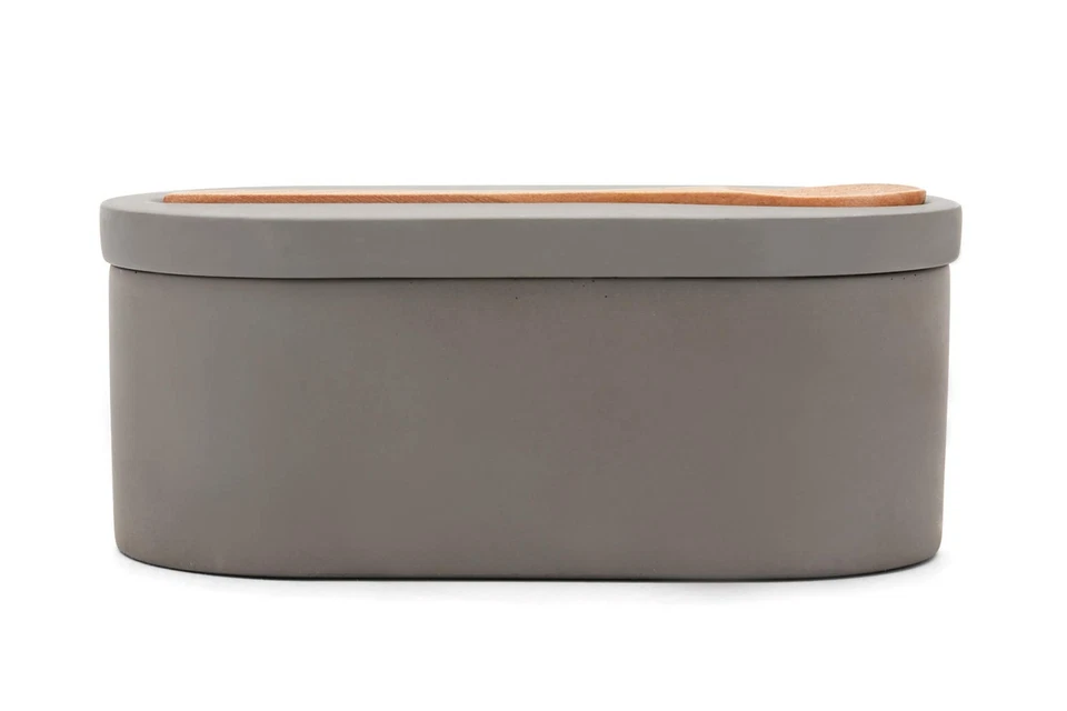 Adega de sal dupla de cimento 11725 com colher, 3 x 3,5 x 6,25 polegadas, cinza - Imagem 3 de 4