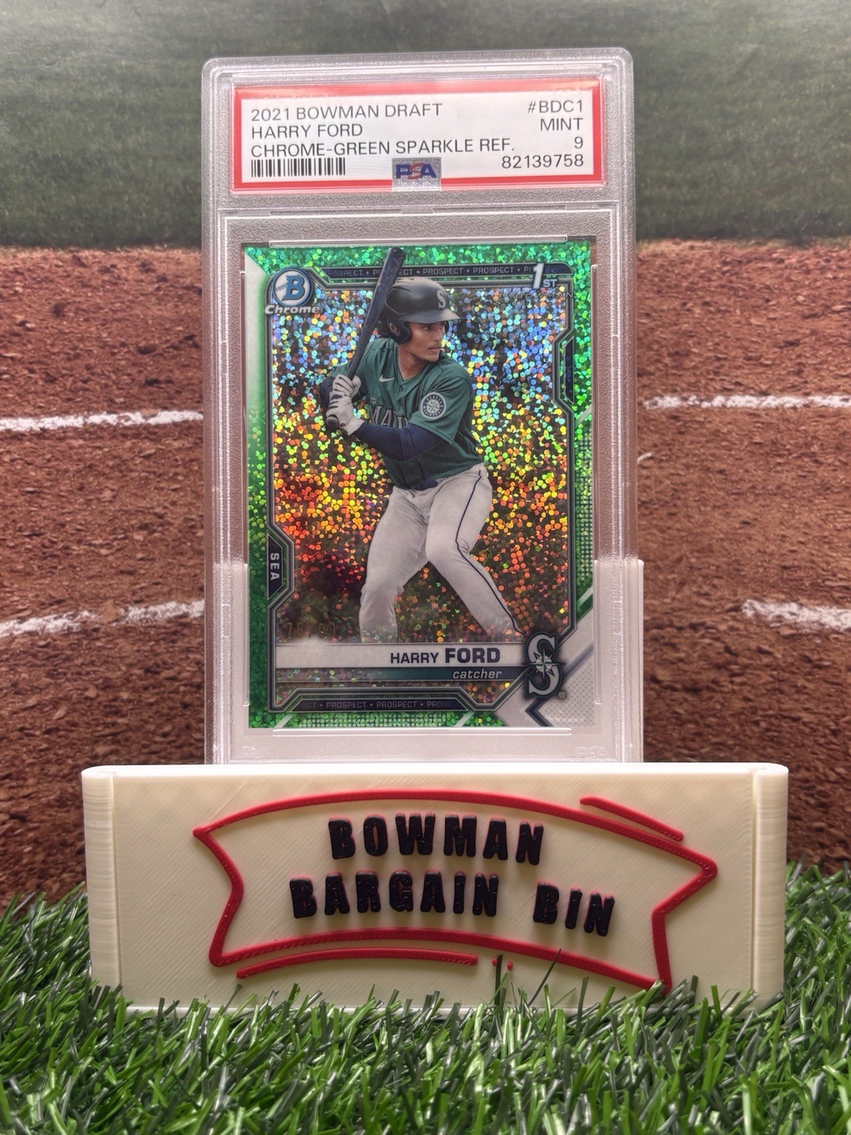 HARRY FORD PSA 9 2021 BOWMAN CHROME DRAFT #BDC-1 GREEN SPARKLE REFRACTOR 22/99