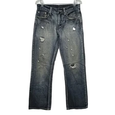 FLYPAPER Jeans Men Dark Wash Distressed White Stitching Bootcut Denim W30 L32