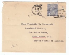 3d KGV Blue on Cover sent to President Roosevelt from Melbourne Australia 1933