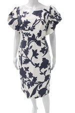 Milly Womens Sheath Dress White Floral Boatneck Cotton Short Sleeve Size 8