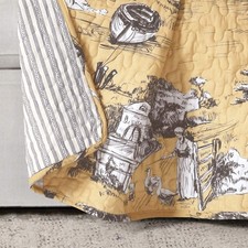 French Country Toile Cotton Reversible Throw Blanket Yellow  Gray 60" x 50"