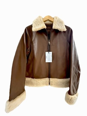 Thursday Boots Lamb Leather  Brown Flight Jacket Collar Waistband Women's Small