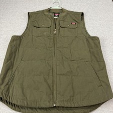 Wrangler Workwear Mens XL Canvas Quilted Utility Vest Olive Green Full Zip