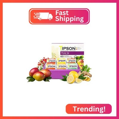Tipson Organic Tulsi Variety Sampler - 6 Flavors (60 Tea Bags), Herbal Tea Infus