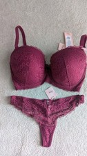 34G  BOUX AVENUE UNDERWIRED PLUM EMMERLINE  BALCONETTE BRA& THONG BNWOT  RRP £40
