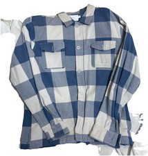 Onia Men's Light Blue Grey Plaid Long Sleeve Button Up Shirt Large