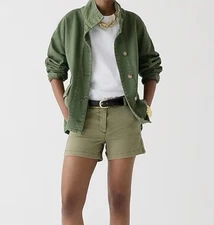 J Crew Short Chino Stretch Women 4" Khaki Flat Front Olive Green Casual NWT 14 #