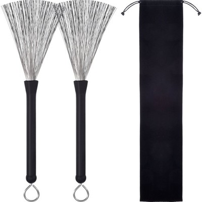 Pangda 1 Pair Drum Brushes Retractable Wire Drums Sticks Black