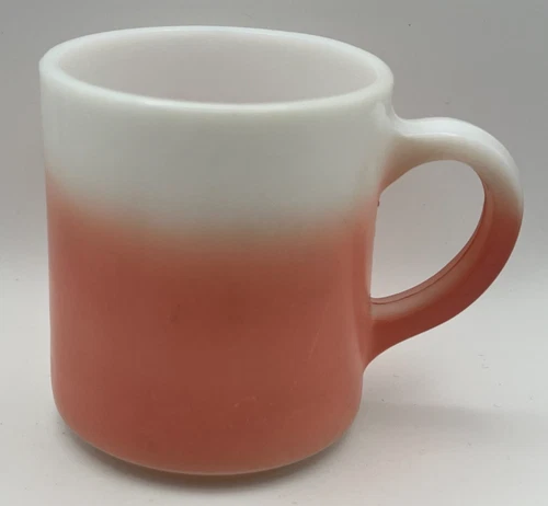 VTG MCM Hazel Atlas Pink and White Ombre Milk Glass Coffee Mug, 8 oz, Read