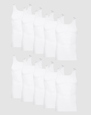 #ad Hanes Tank Undershirt 10 Pack ComfortSoft Value Tag Itch Free Ribbed White S 3XL $37.44