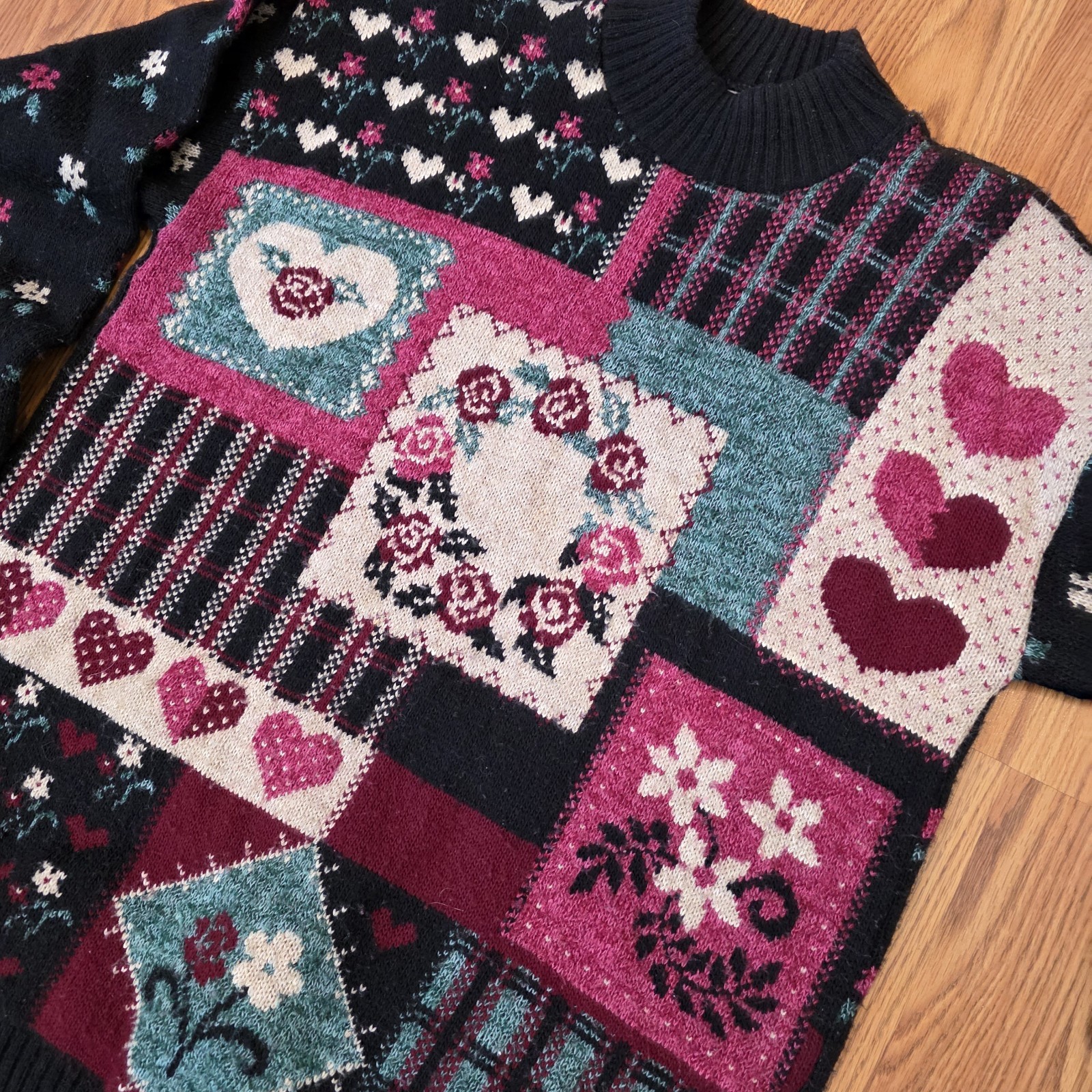 VTG Bugle Boy for Her Heart Patchwork Sweater Wom… - image 5