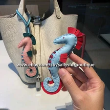 Sallys Handmade Real Leather Seahorse Bag Key Chain Ring Charm Pendant 5 Colors
