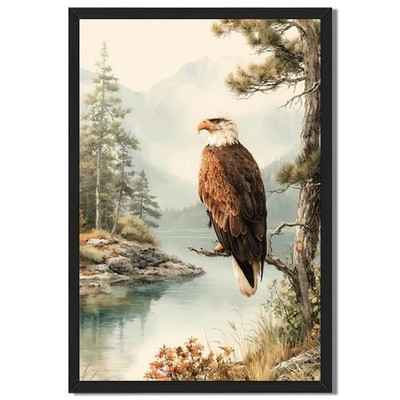 Majestic Eagle Lakeside Scenery Wall Art Canvas Oil Paintings Reproduction