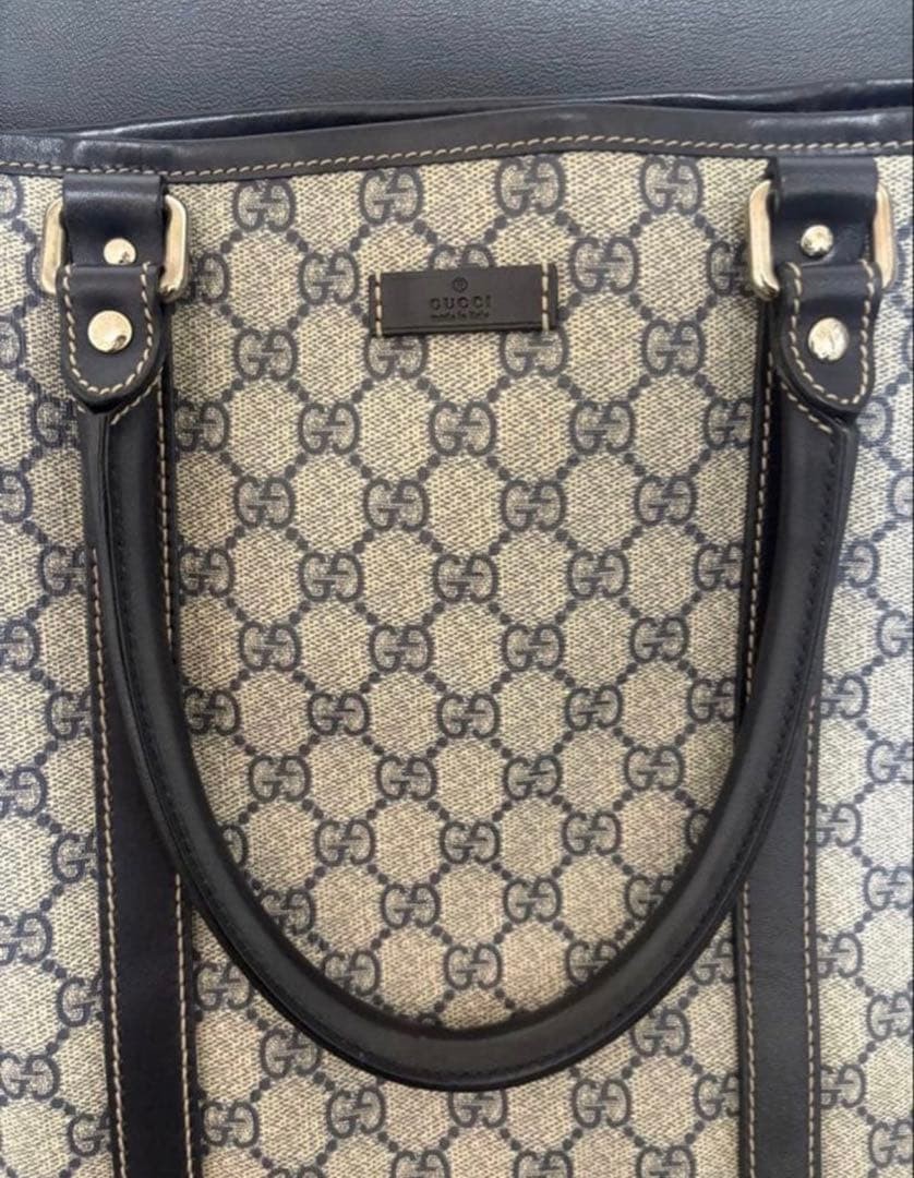 GUCCI GG Pattern Tote Bag Beige/Black Leather Large Authentic Vintage thumbnail 2