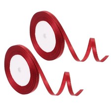 2Roll Satin Ribbon 1/4" x 24 Yards, Wine Red Double Golden Edge Fabric Ribbons