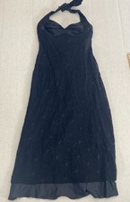 Calvin Klein Dress Womens 32 Black Halter Lace Overlay Lined Cocktail Midi Zip