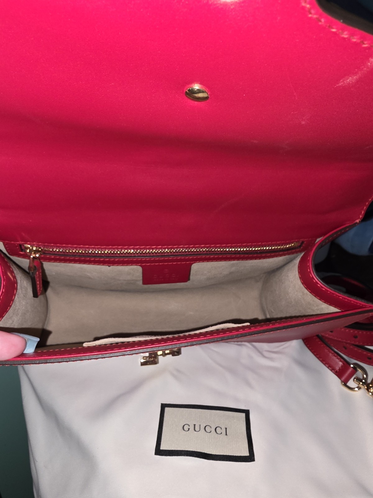 Gucci Hibiscus Red Shoulder Bag Chain Padlock Detachable Strap Designer Women thumbnail 3