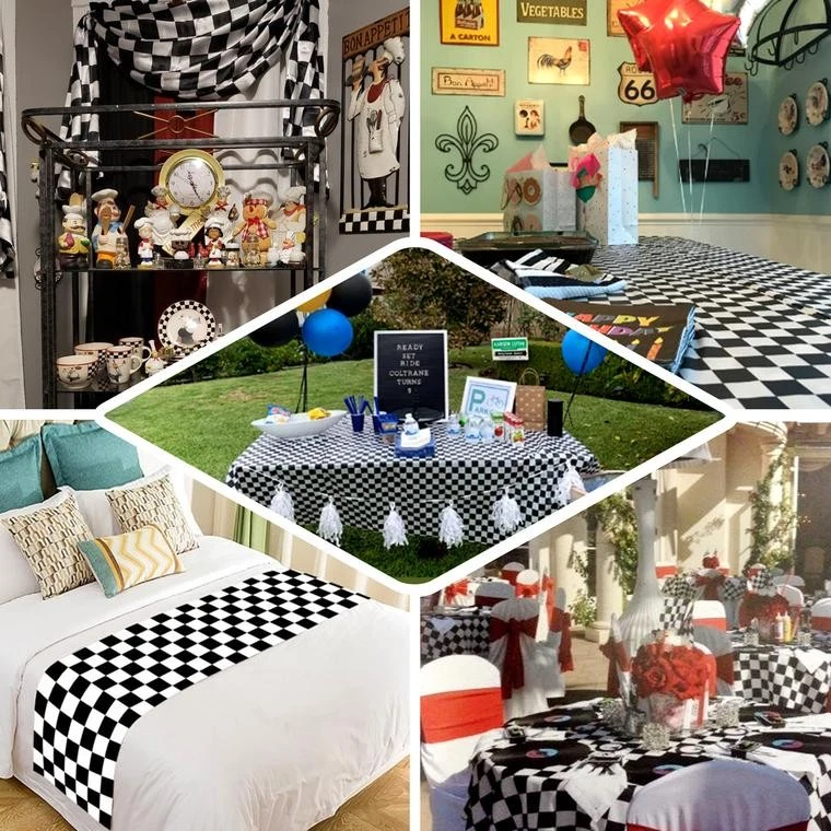 54" x 10 yardas Blanco y Negro Satinado Cuadros TELA PERNO Boda Artesanía Costura Foto 3 de 4