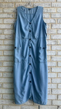 J. Jill Denim Sleeveless Button Up Pockets Midi Dress Women's Size L Tall