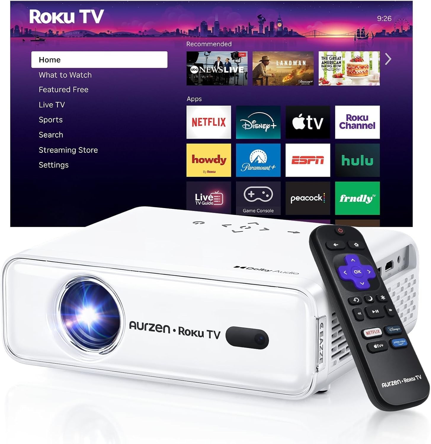 Smart 4K Roku TV Projector 5G WiFi Bluetooth 1080P HD Netfli