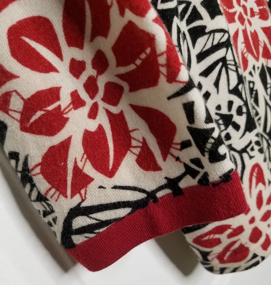 Alfred Dunner L/S Lt Weight Pullover Sweater Sz Small Red Black  White Floral - Изображение 4 из 4