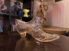 Vintage Fenton 6"  Floral Art Glass Slipper - Peach Sunset