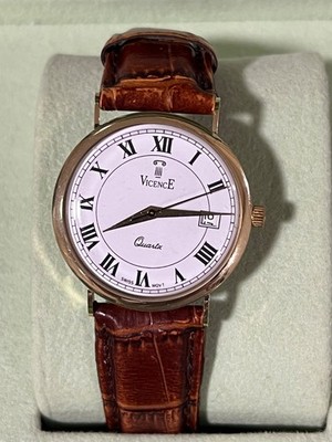  Vicence Milor 14K Rose Gold Case Swiss Quartz Ladies Dress Watch Roman Numerals