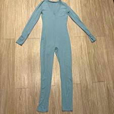 Women's Blue Long Sleeve V-Neck Spandex Stretch Slim Fit Catsuit One-Piece