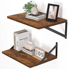 Deep Floating Shelves for Wall, 16W x 12D Wood Wall Shelves Set of 2, Wide Float